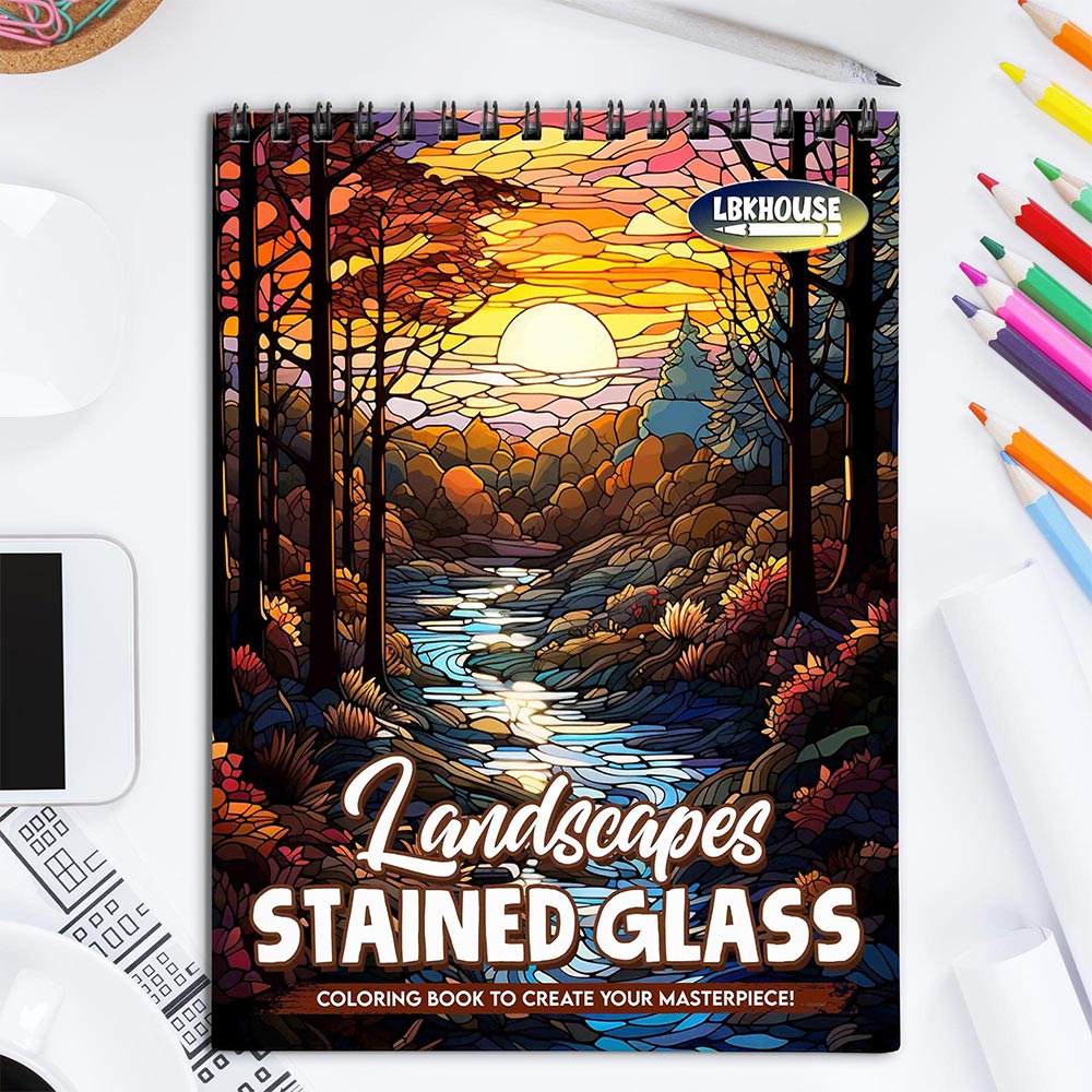 LBKHOUSE Landscapes Stained Glass Coloring Book for Adults