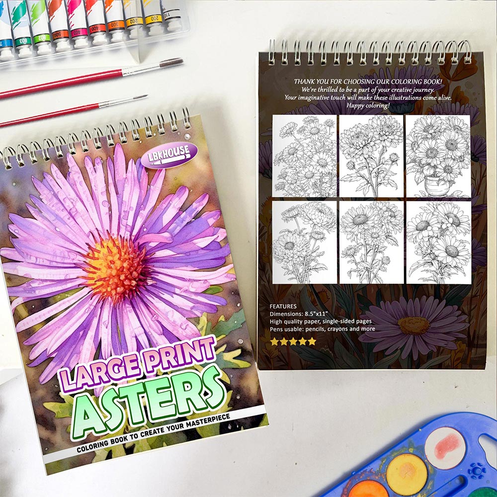 LBKHOUSE Large Print Asters Spiral Coloring Book for Adults
