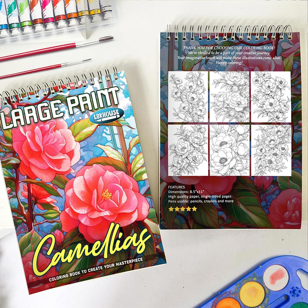 LBKHOUSE Large Print Camellias Spiral Coloring Book for Adults