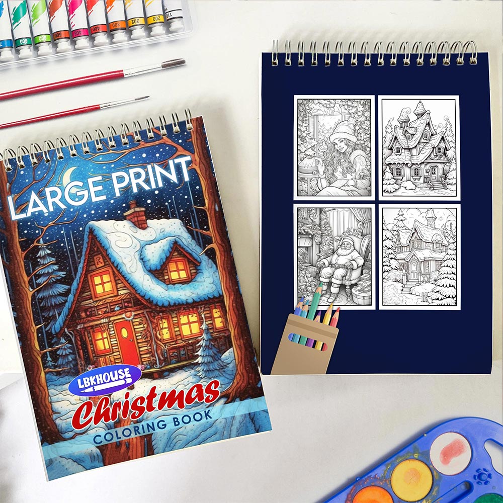 LBKHOUSE Large Print Christmas Spiral Coloring Book for Adults