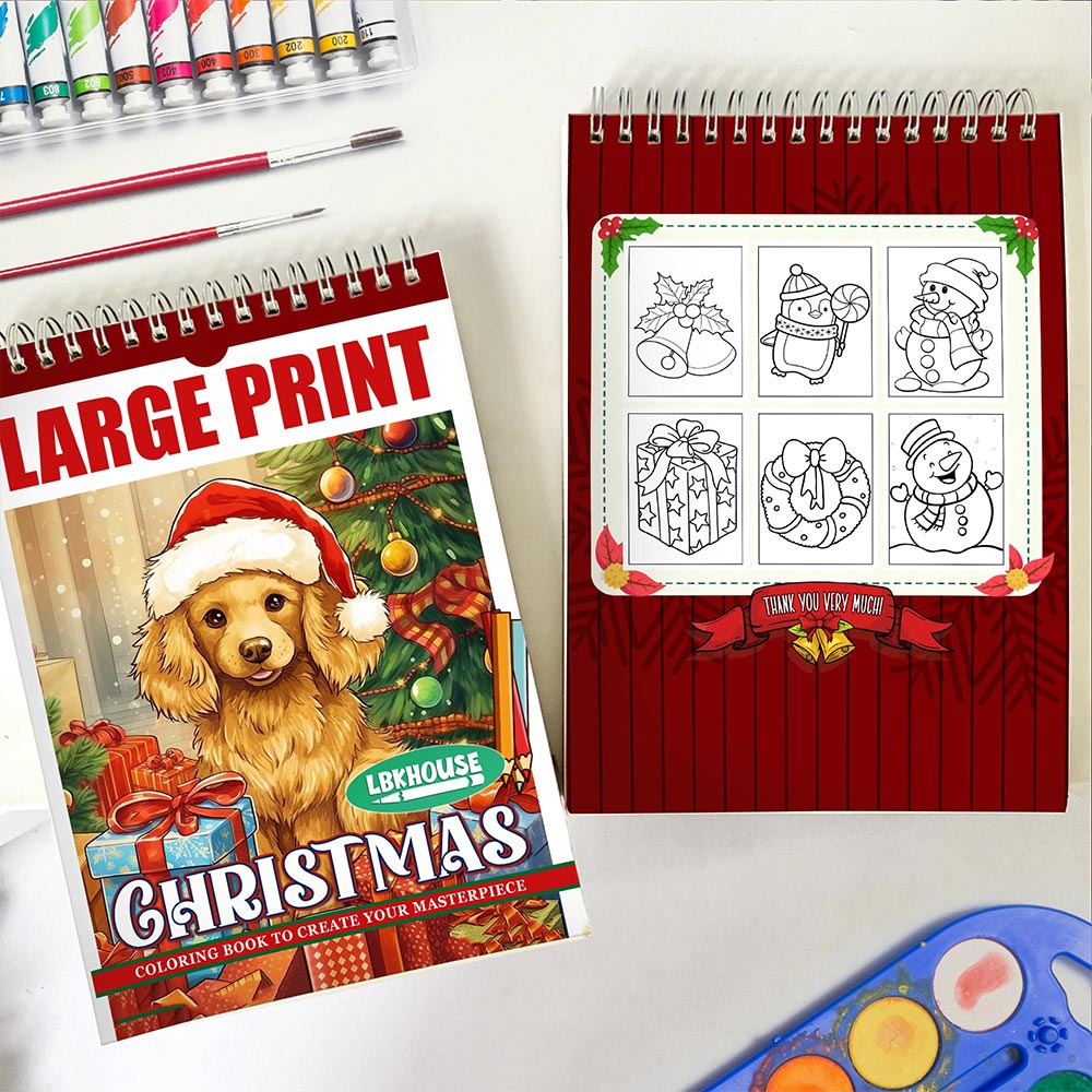 LBKHOUSE Large Print Christmas Spiral Coloring Book for Adults