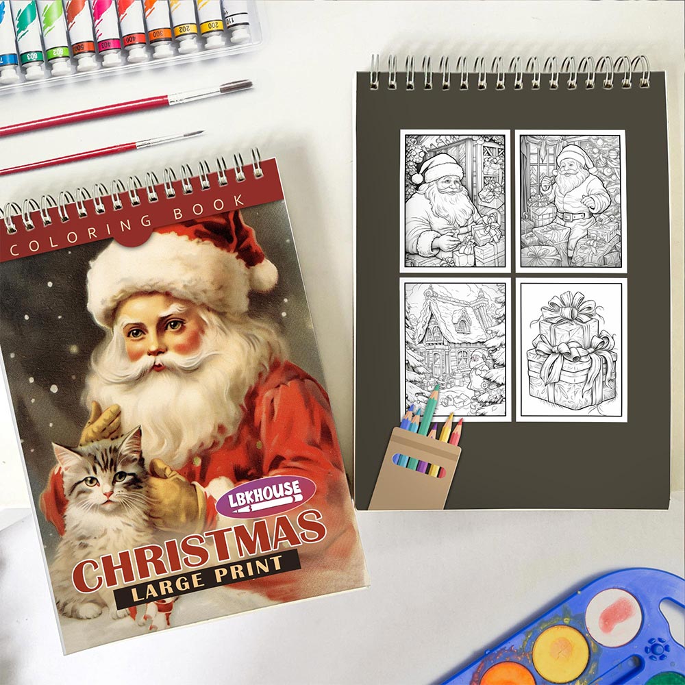 LBKHOUSE Large Print Christmas Spiral Coloring Book for Adults