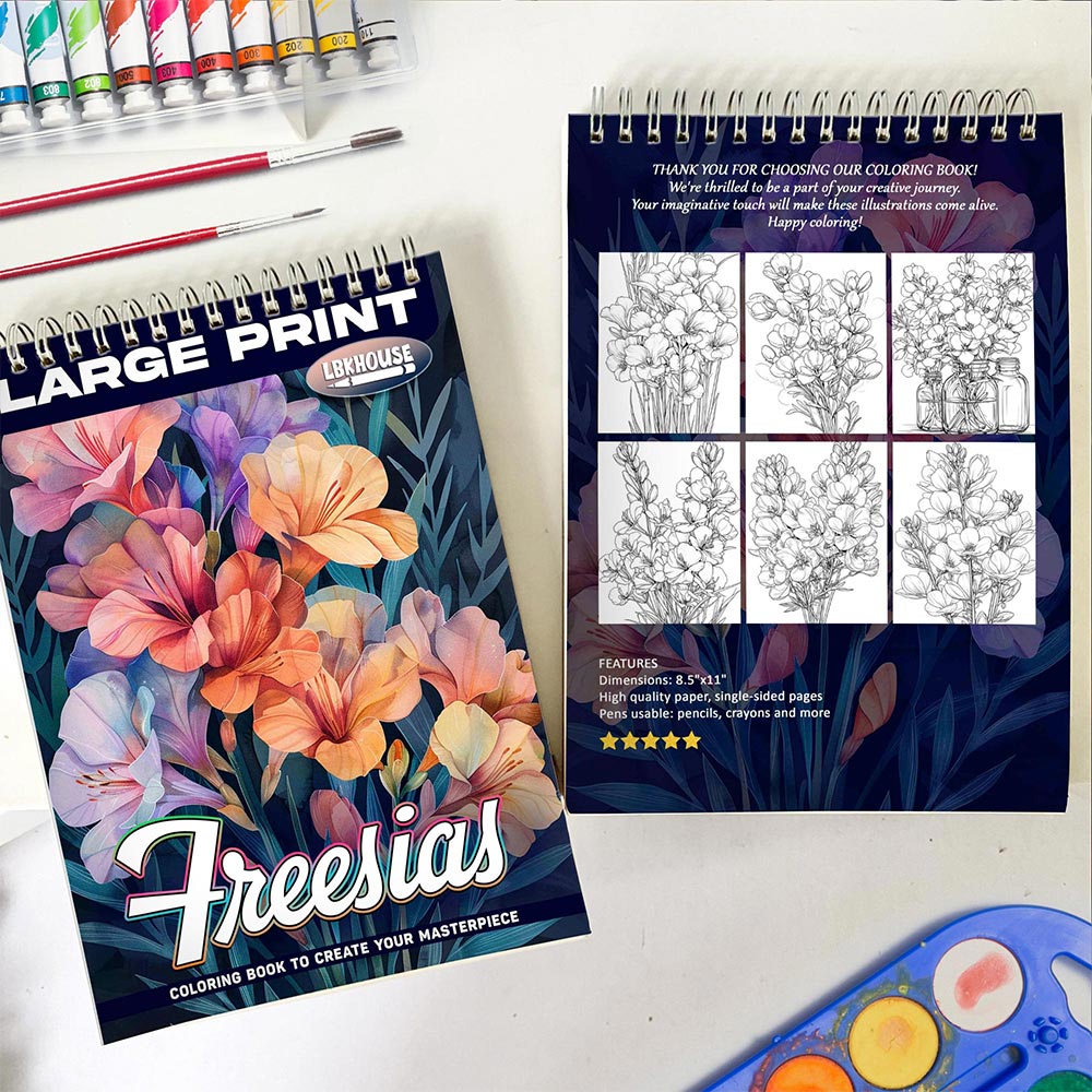LBKHOUSE Large Print Freesias Spiral Coloring Book for Adults