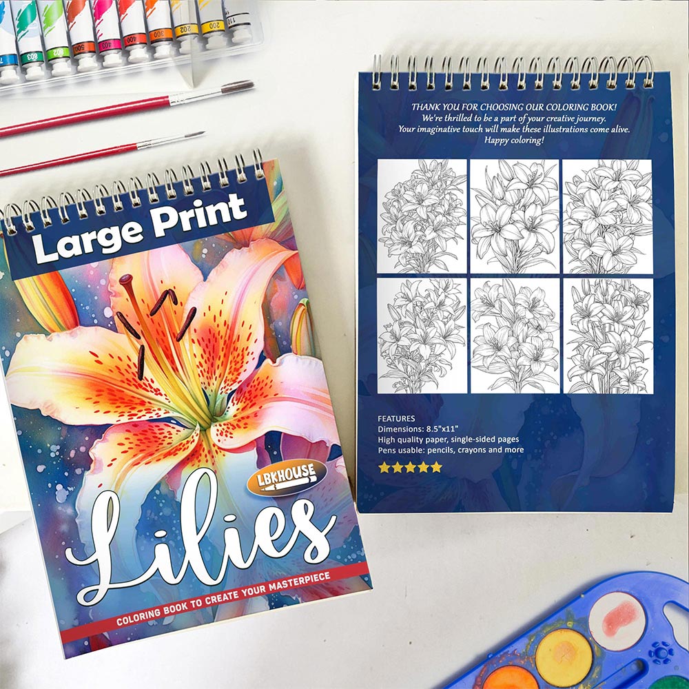 LBKHOUSE Large Print Lilies Spiral Coloring Book for Adults