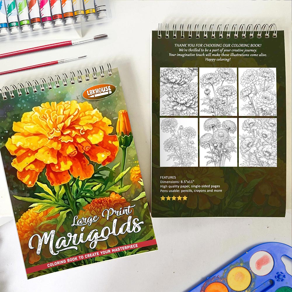 LBKHOUSE Large Print Marigolds Spiral Coloring Book for Adults