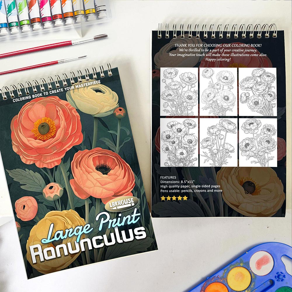 LBKHOUSE Large Print Ranunculus Spiral Coloring Book for Adults
