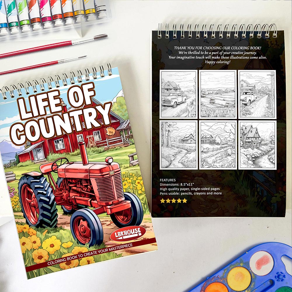 LBKHOUSE Life Of Country Spiral Coloring Book for Adult