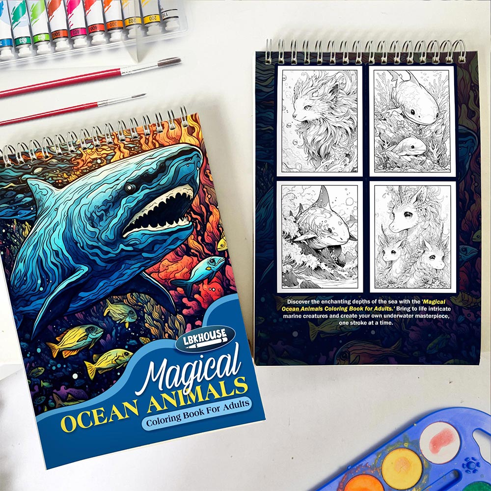 LBKHOUSE Magical Ocean Animals Spiral Coloring Book for Adult