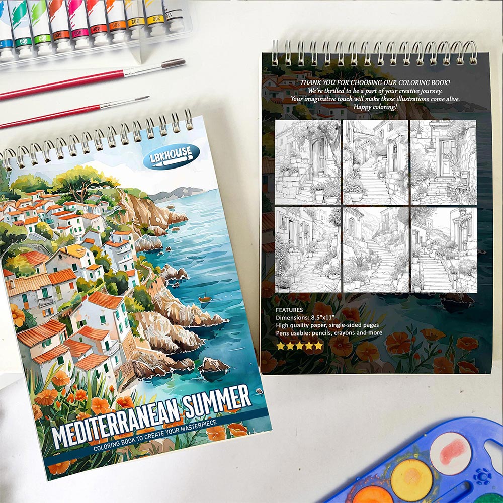 LBKHOUSE Mediterranean Summer Spiral Coloring Book for Adult