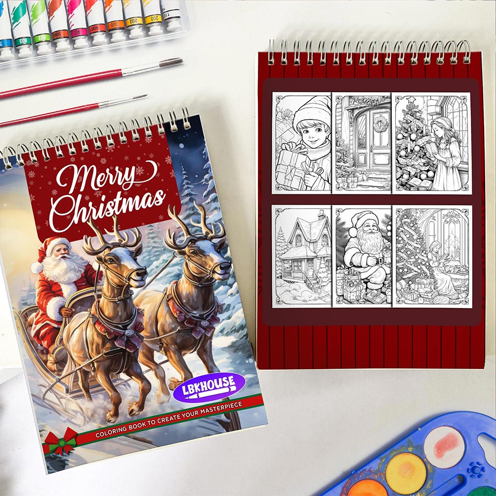 LBKHOUSE Merry Christmas Spiral Coloring Book for Adults