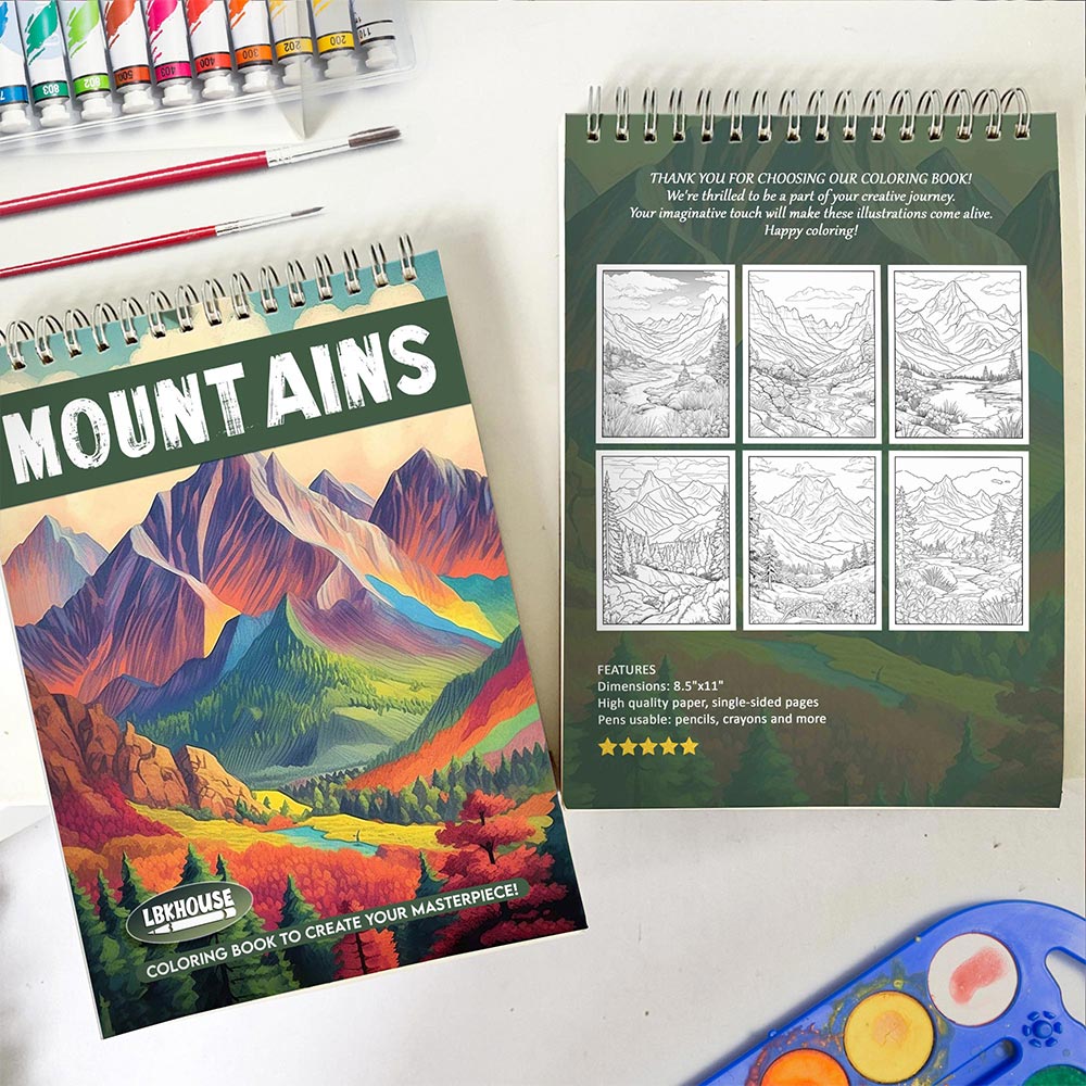 LBKHOUSE Mountains Spiral Coloring Book for Adult