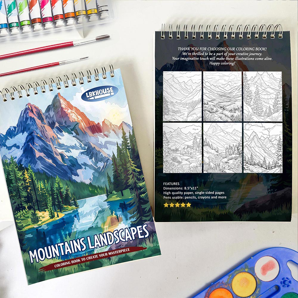 LBKHOUSE Mountains Landscapes Spiral Coloring Book for Adult