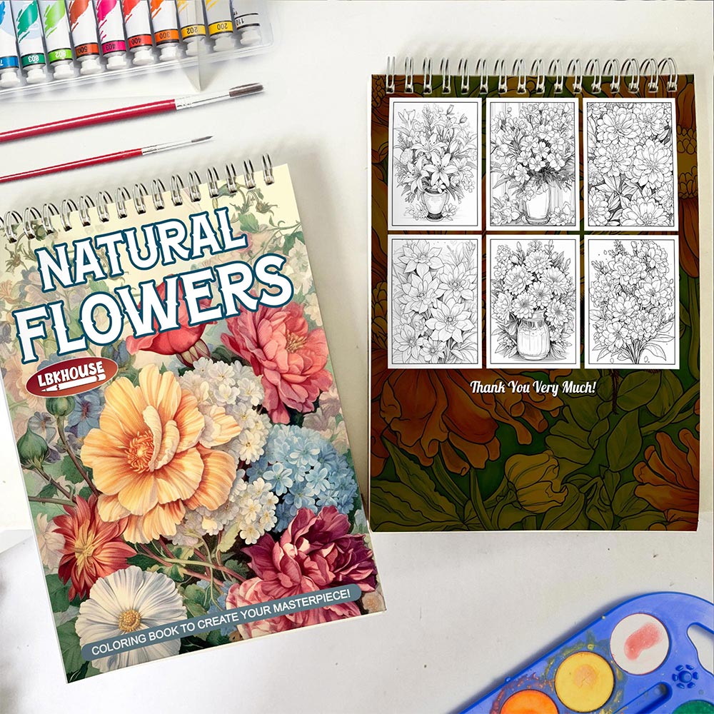 LBKHOUSE Natural Flowers Spiral Coloring Book for Adult