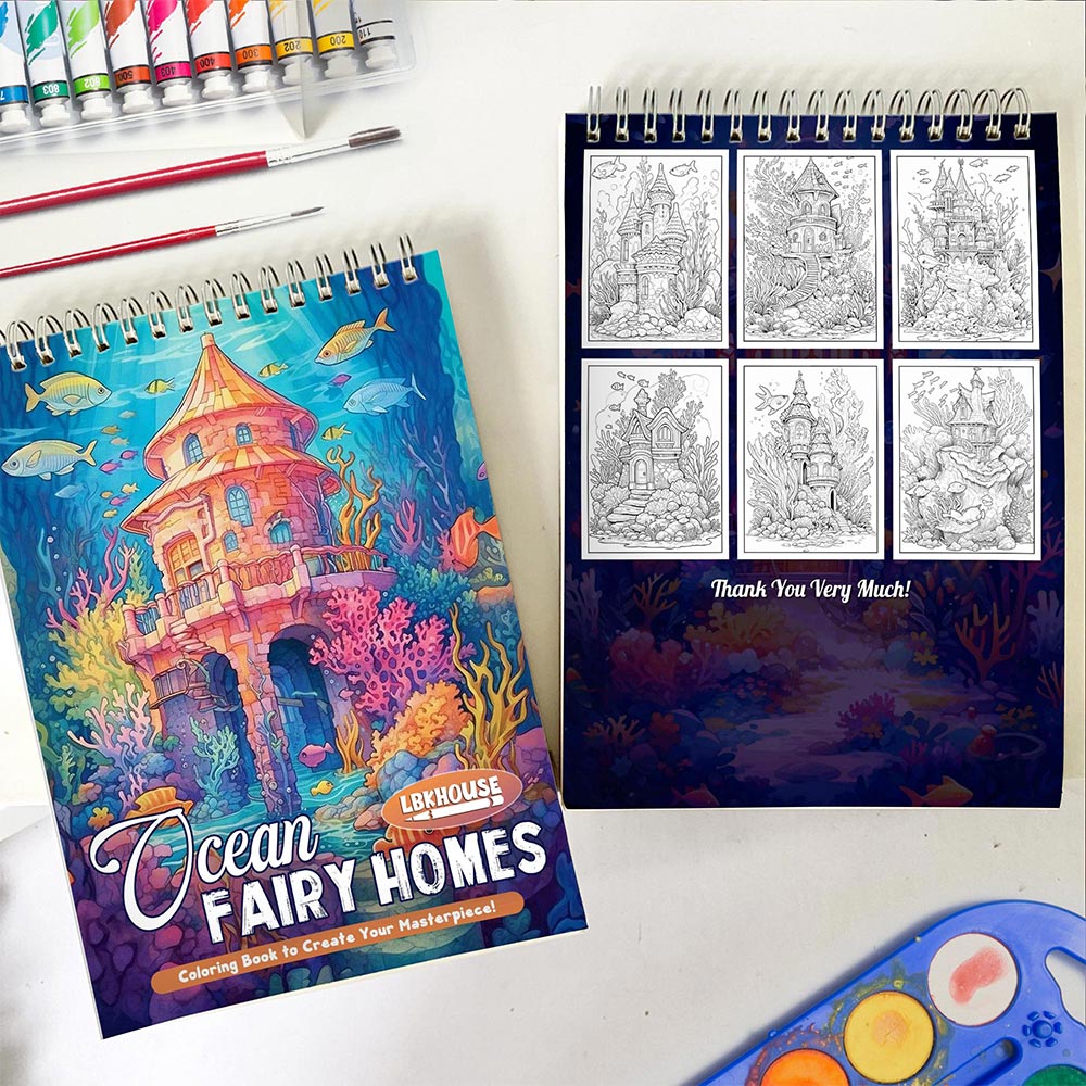 LBKHOUSE Ocean Fairy Homes Spiral Coloring Book for Adult
