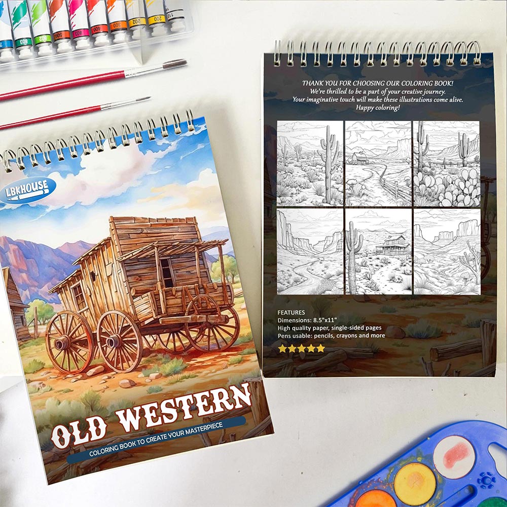 LBKHOUSE Old Western Spiral Coloring Book for Adult