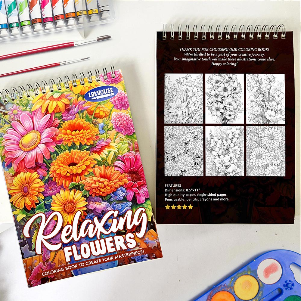LBKHOUSE Relaxing Flowers Spiral Coloring Book for Adult