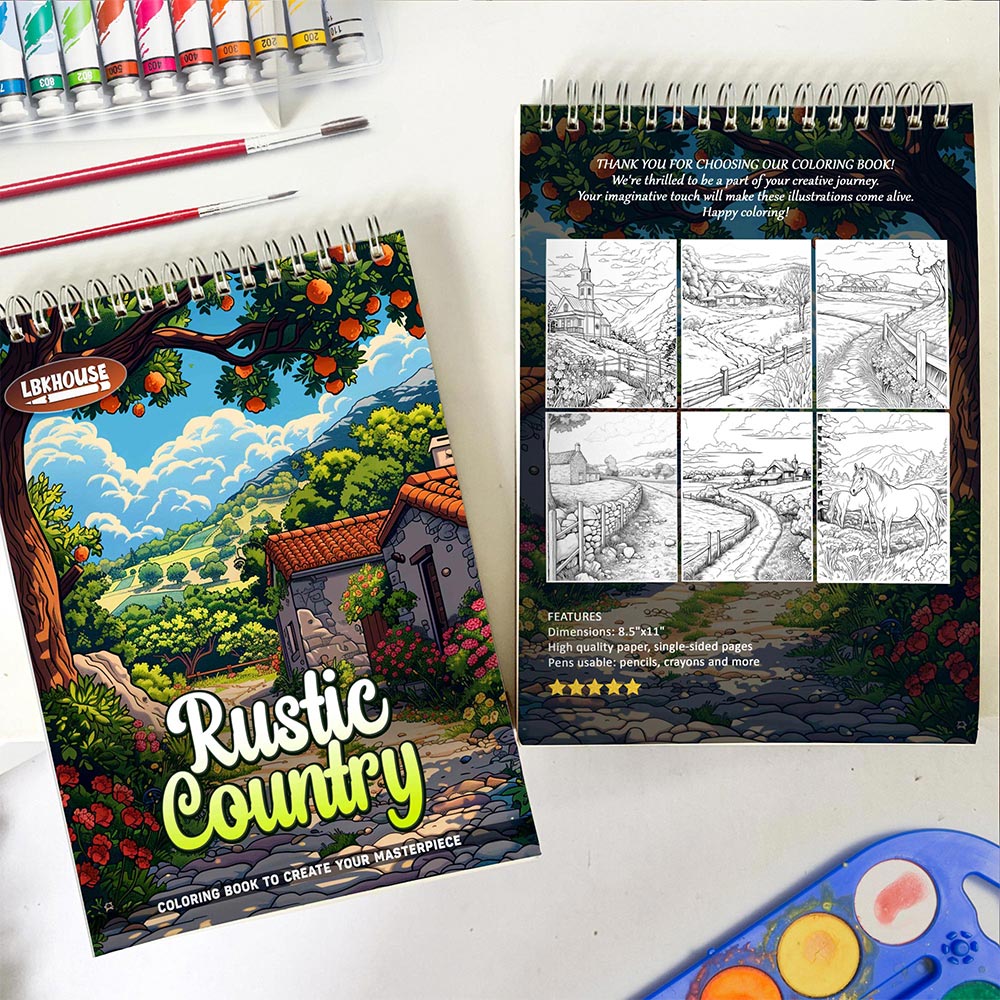 LBKHOUSE Rustic Country Spiral Coloring Book for Adult