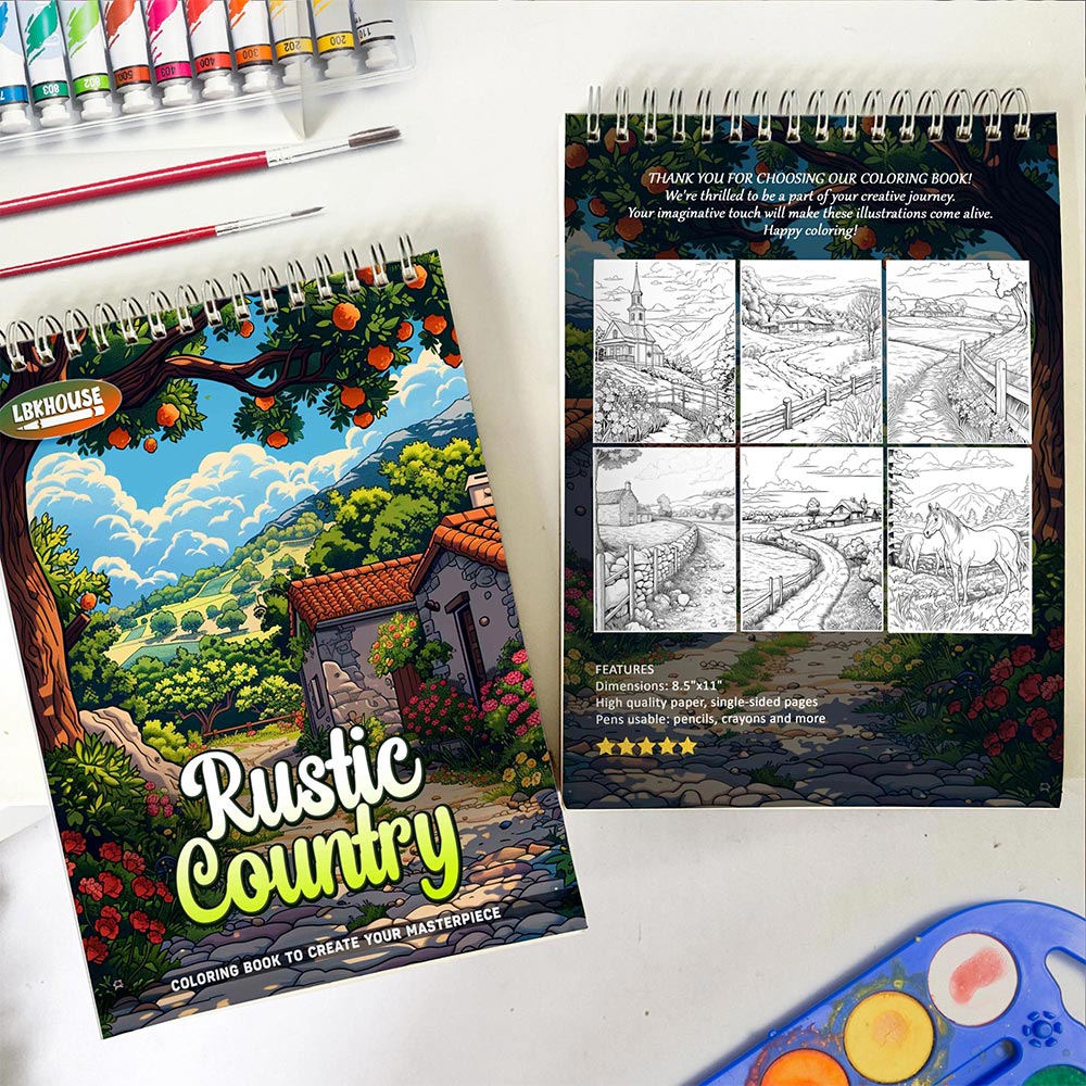 LBKHOUSE Rustic Country Spiral Coloring Book for Adults