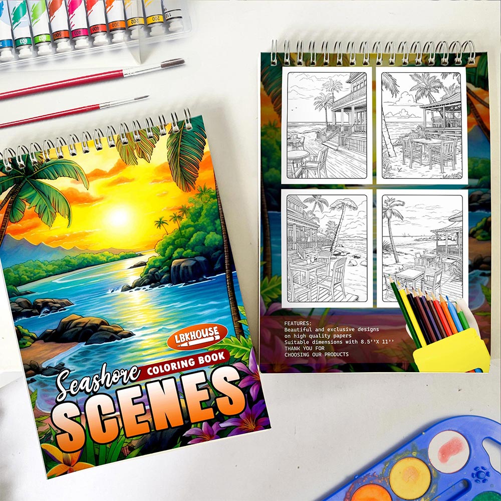 LBKHOUSE Seashore Scenes Spiral Coloring Book for Adult