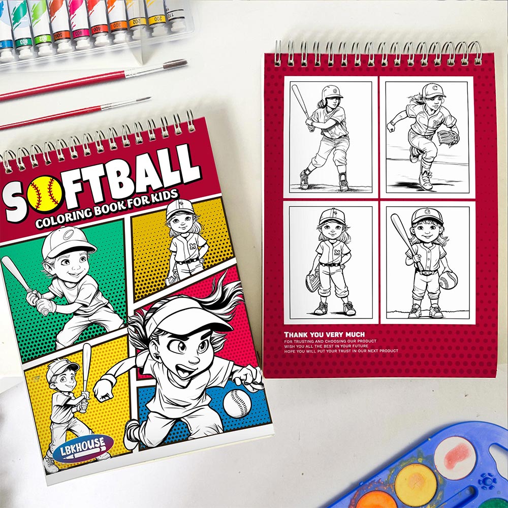 LBKHOUSE Softball Spiral Coloring Book for Kids
