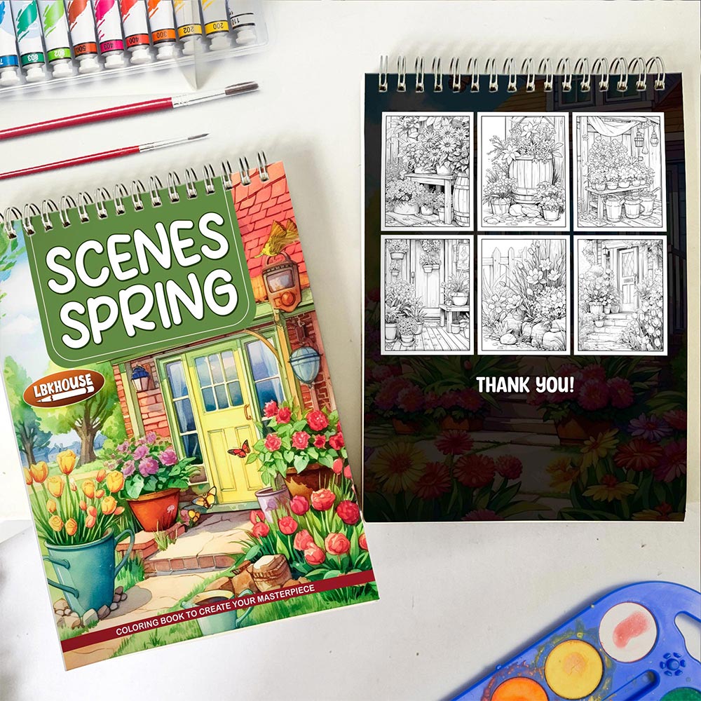 LBKHOUSE Spring Scenes Spiral Coloring Book for Adult