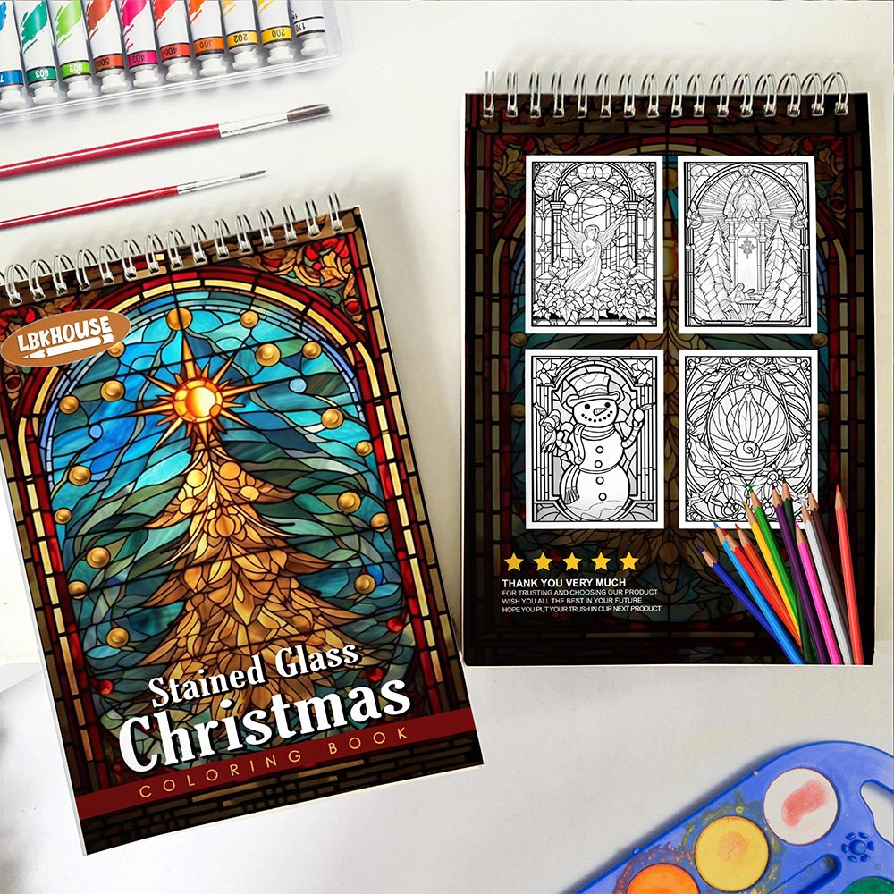 LBKHOUSE Stained Glass Christmas Spiral Coloring Book for Adults
