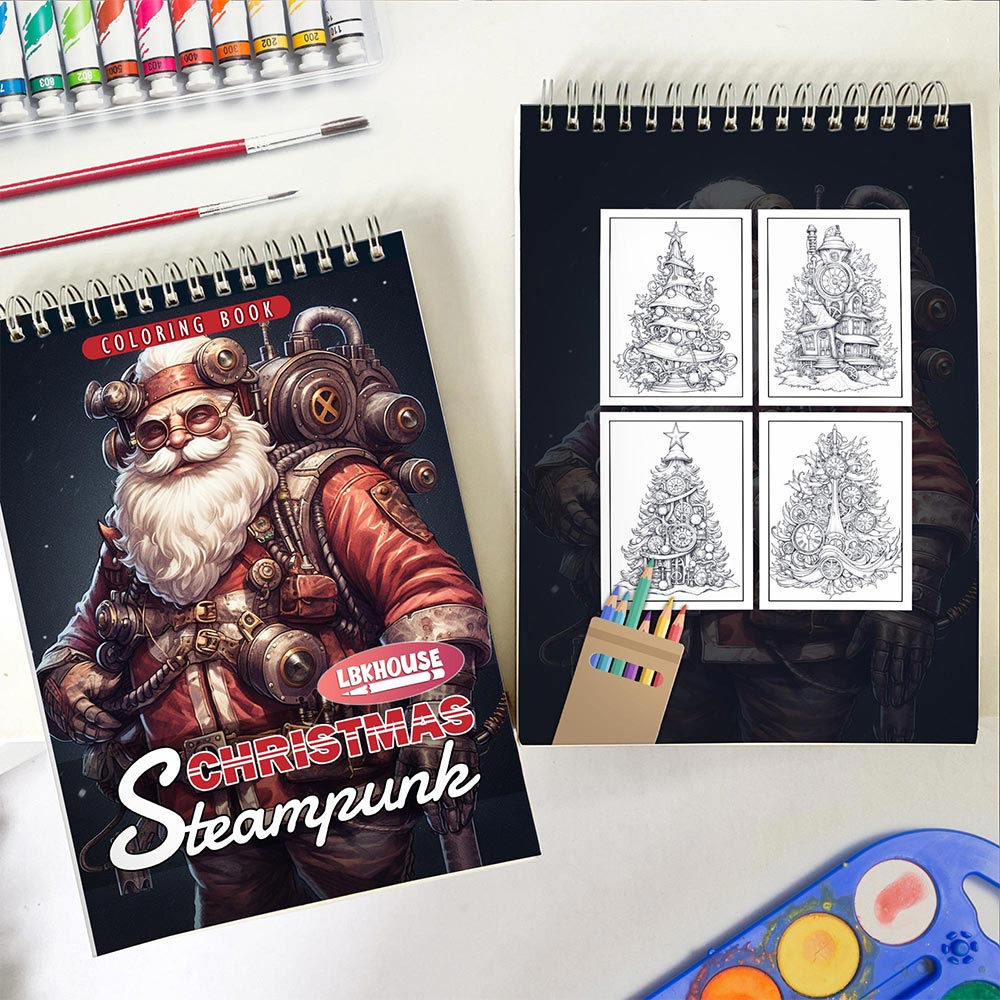 LBKHOUSE Steampunk Christmas Spiral Coloring Book for Adults
