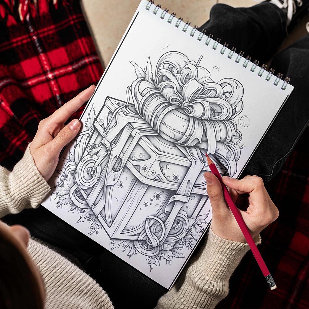 LBKHOUSE Steampunk Christmas Spiral Bound Coloring Book for Adults