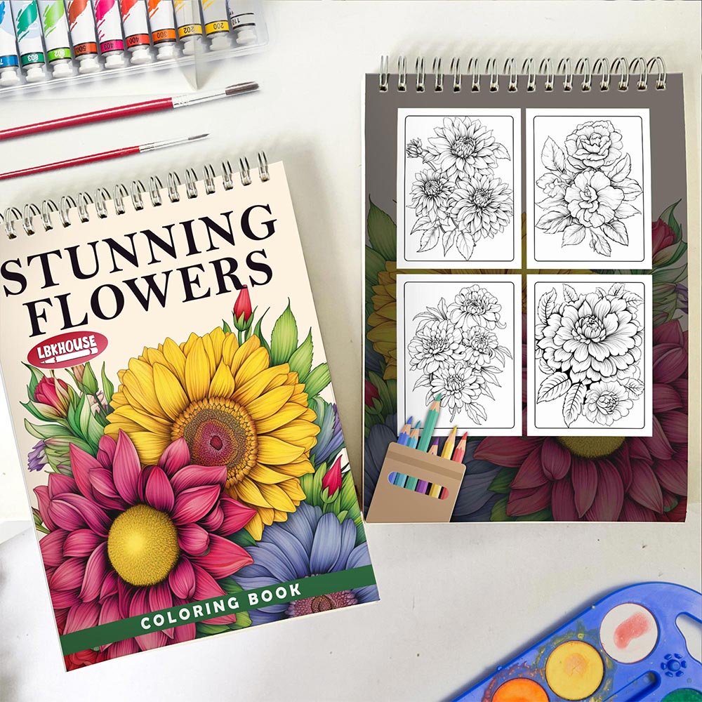 LBKHOUSE Stunning Flowers Spiral Coloring Book for Adult