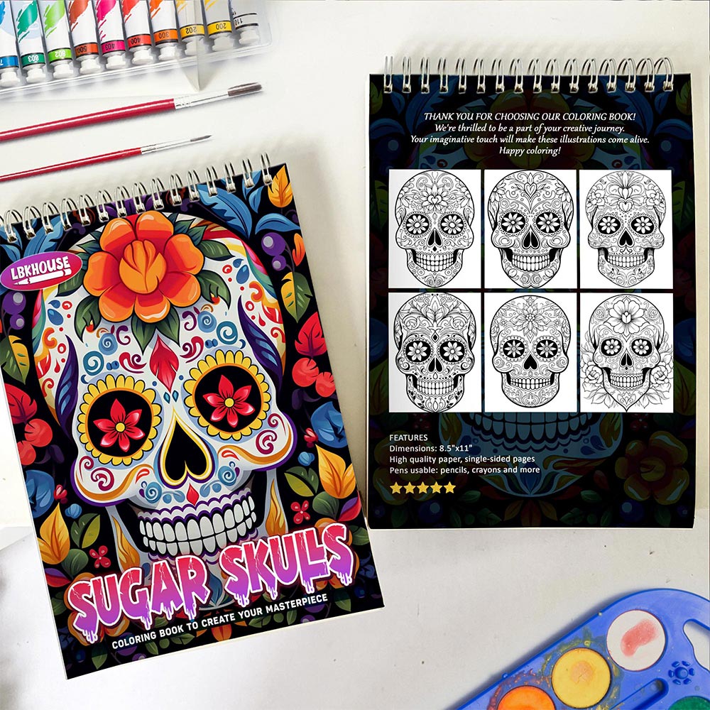 LBKHOUSE Sugar Skulls Spiral Coloring Book for Adult