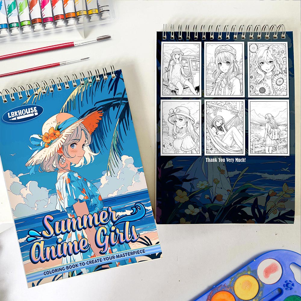LBKHOUSE Summer Anime Girls Spiral Coloring Book for Adult