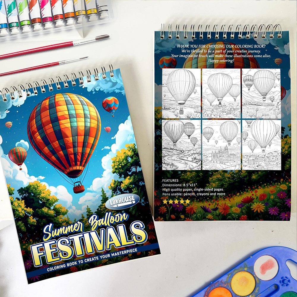 LBKHOUSE Summer Balloon Festivals Spiral Coloring Book for Adult