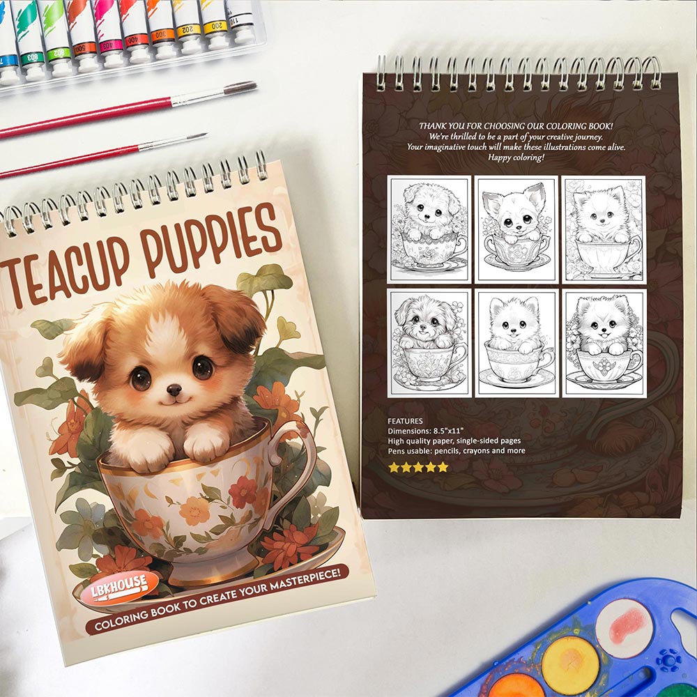LBKHOUSE Teacup Puppies Spiral Coloring Book for Adult