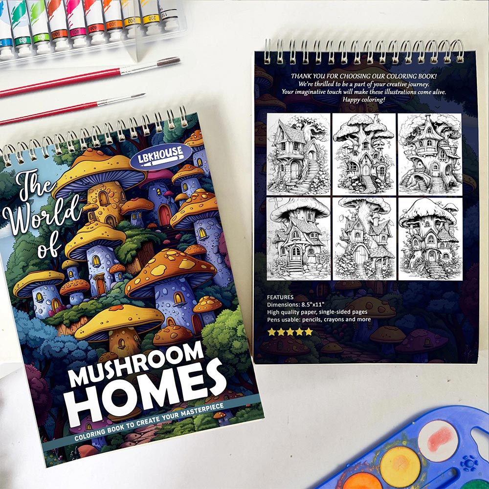 LBKHOUSE The World of Mushroom Homes Spiral Coloring Book for Adult
