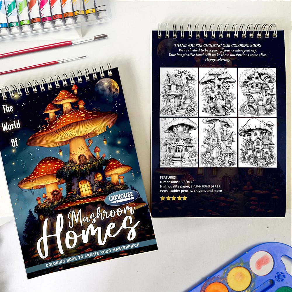 LBKHOUSE The World of Mushroom Homes Spiral Coloring Book for Adult
