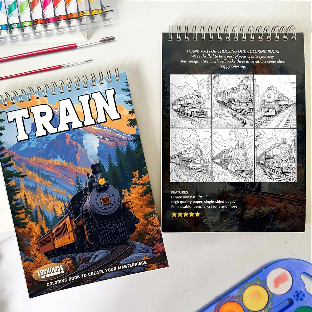 LBKHOUSE Train Spiral Coloring Book for Adults