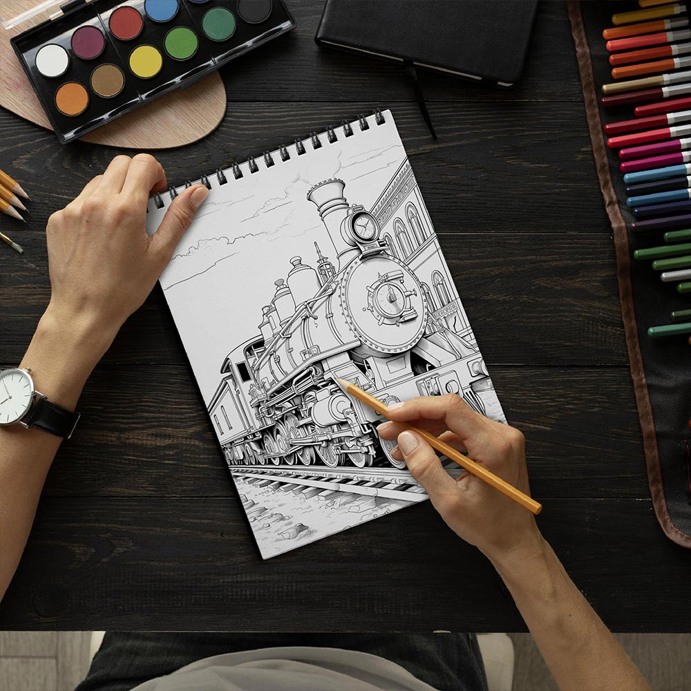 LBKHOUSE Train Coloring Book Spiral Bound for Adults