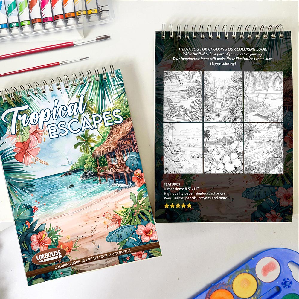 LBKHOUSE Tropical Escapes Spiral Coloring Book for Adult