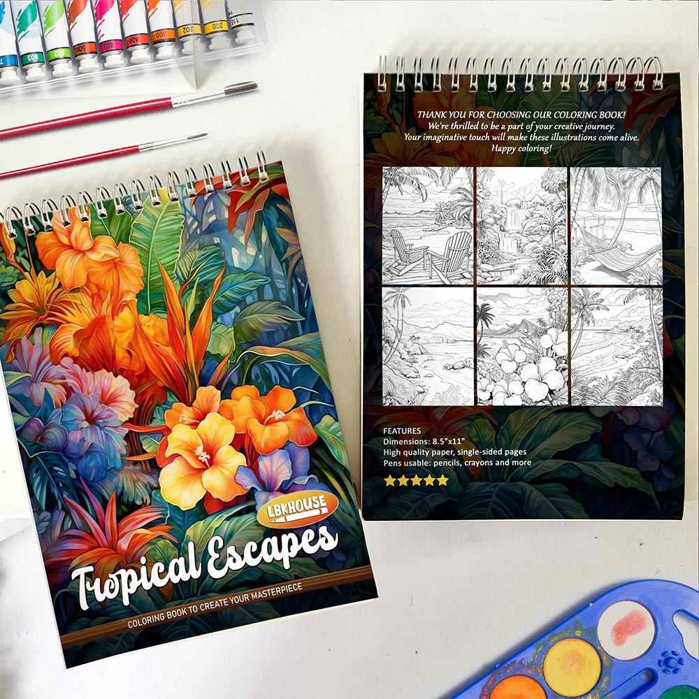 LBKHOUSE Tropical Escapes Spiral Coloring Book for Adults