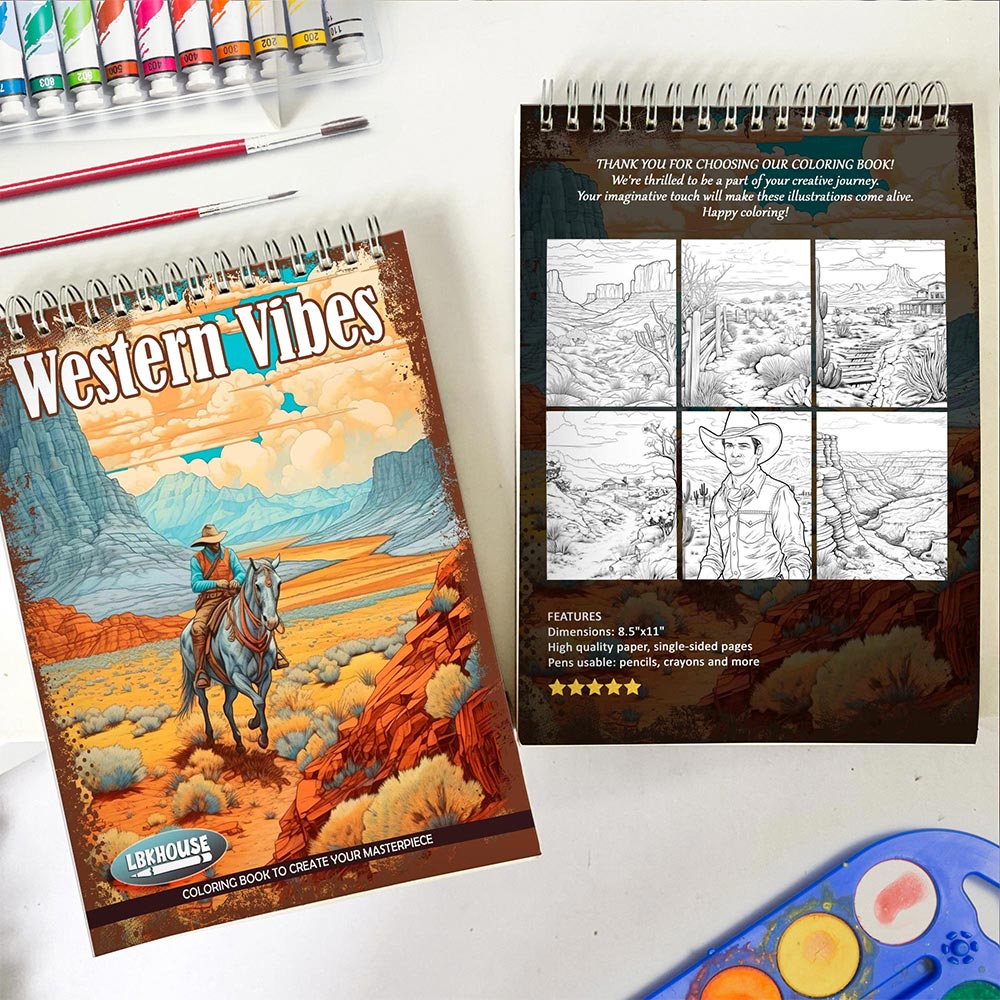 LBKHOUSE Western Vibes Spiral Coloring Book for Adult