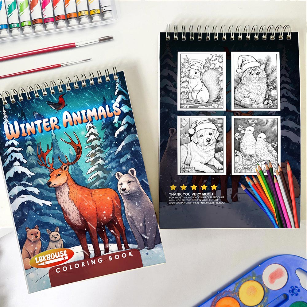 LBKHOUSE Winter Animals Spiral Coloring Book For Adults