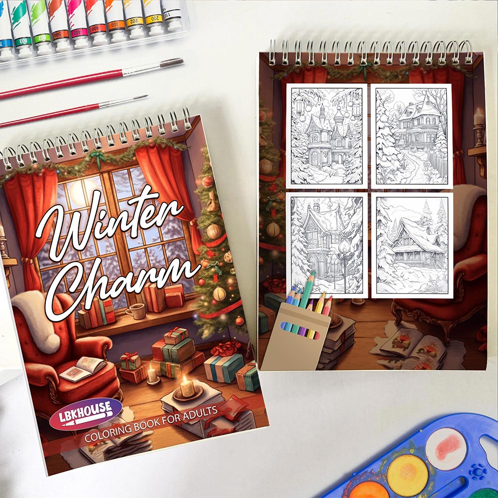 LBKHOUSE Winter Charm Spiral Coloring Book For Adults