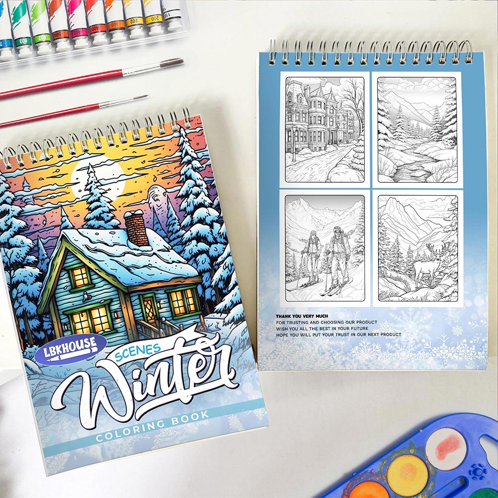 LBKHOUSE Winter Scenes Spiral Coloring Book for Adults