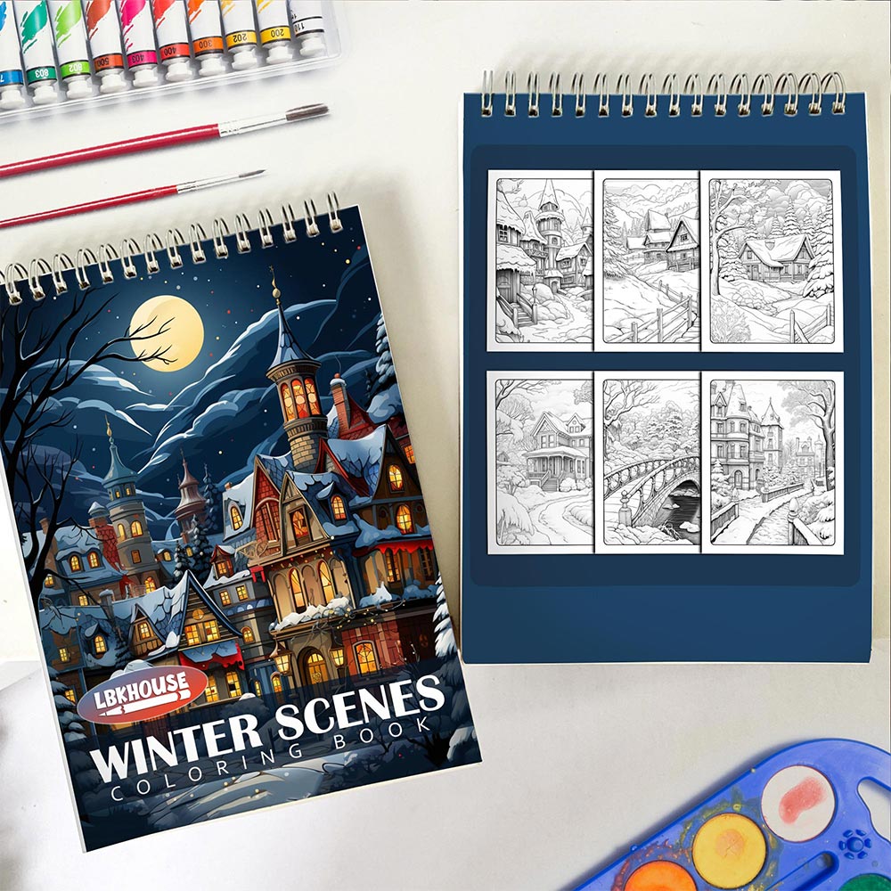LBKHOUSE Winter Scenes Spiral Coloring Book for Adults