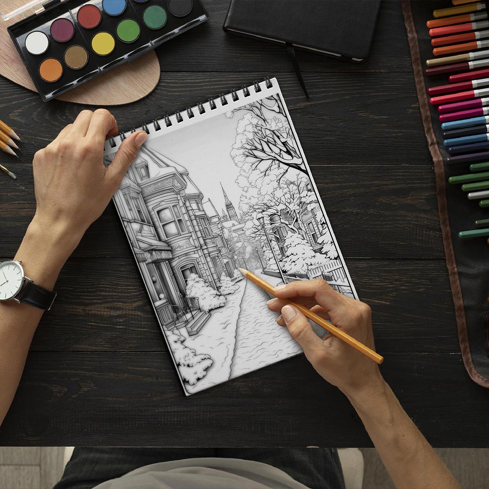 LBKHOUSE Winter Scenes Coloring Book Spiral Bound for Adults