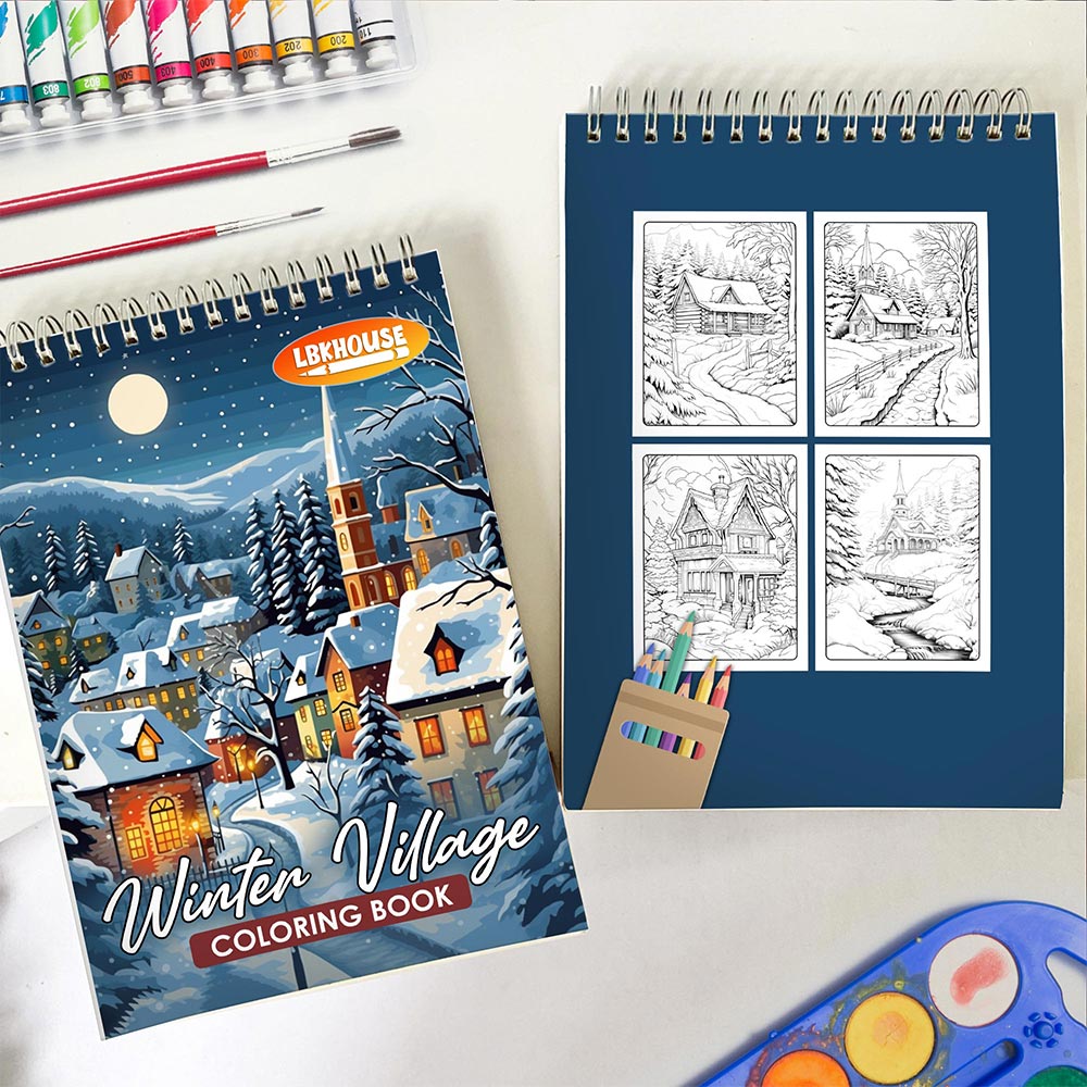 LBKHOUSE Winter Village Spiral Coloring Book for Adults