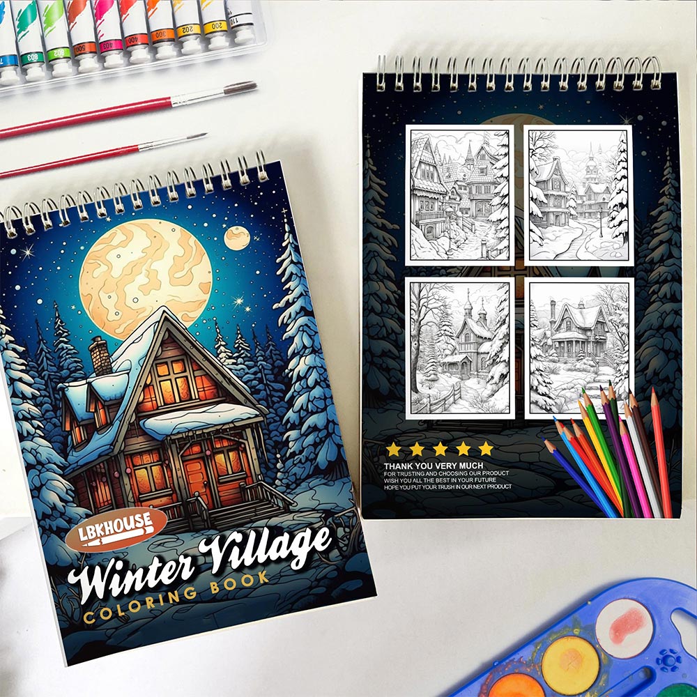 LBKHOUSE Winter Village Spiral Coloring Book for Adults