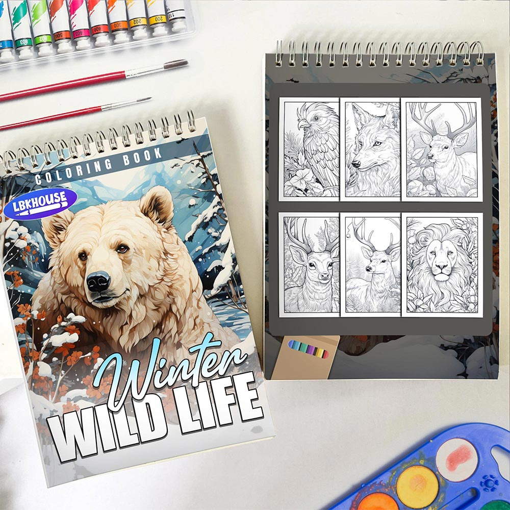 LBKHOUSE Winter Wild Life Spiral Coloring Book For Adults