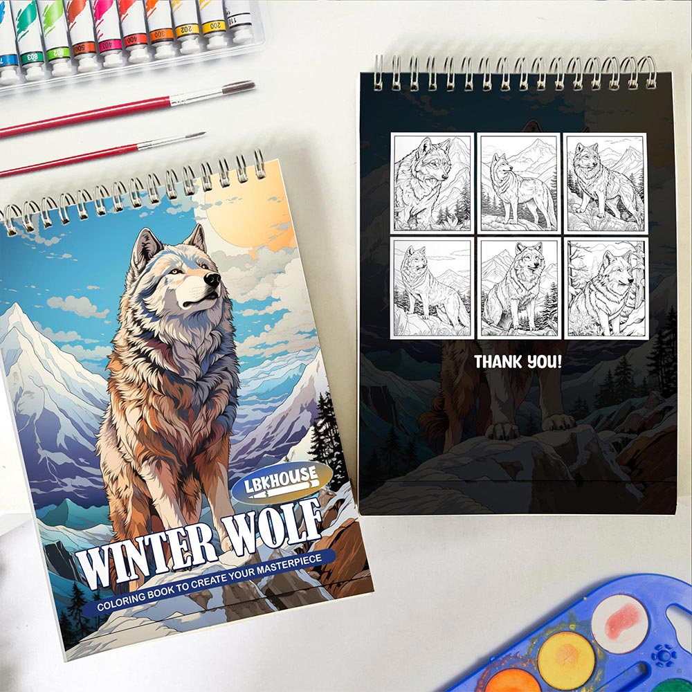 LBKHOUSE Winter Wolf Spiral Coloring Book For Adults