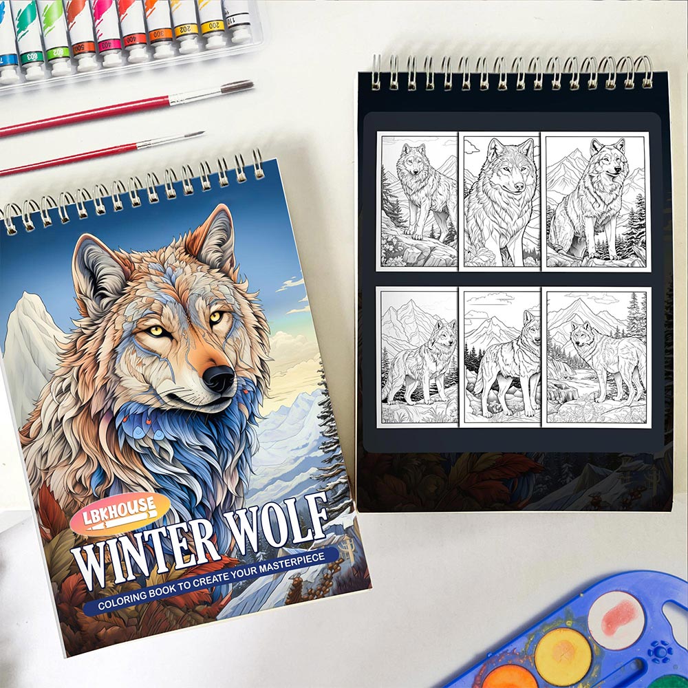 LBKHOUSE Winter Wolf Spiral Coloring Book For Adults
